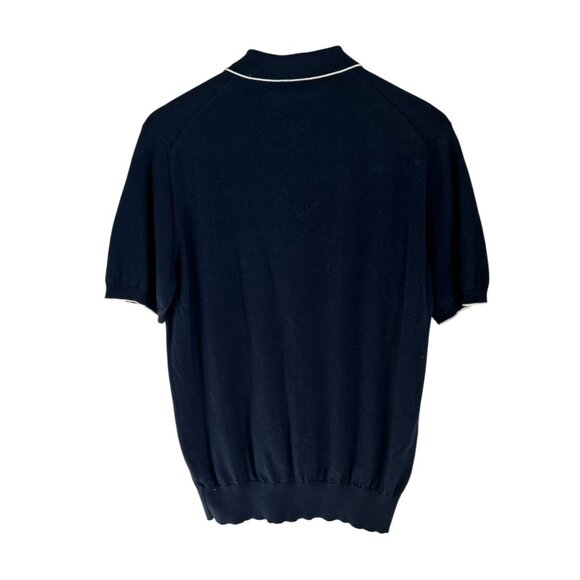 Daniel Cremieux Navy Short-Sleeve Cottonl Zip Polo Shirt With White Piping Made - Picture 5 of 9